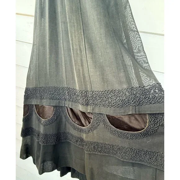 Antique 1910's French Voile Black Skirt Soutache Velvet Embellished XS - Picture 12 of 16